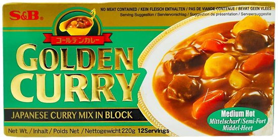 S&B Japanese Golden Curry Mix 3 x 220 g Middelmatig pittig – Originele Japanse Currysaus in Blokvorm | Rijke en Milde Smaak | Authentieke Japanse Curry | Product van Japan met Kajal Sticker