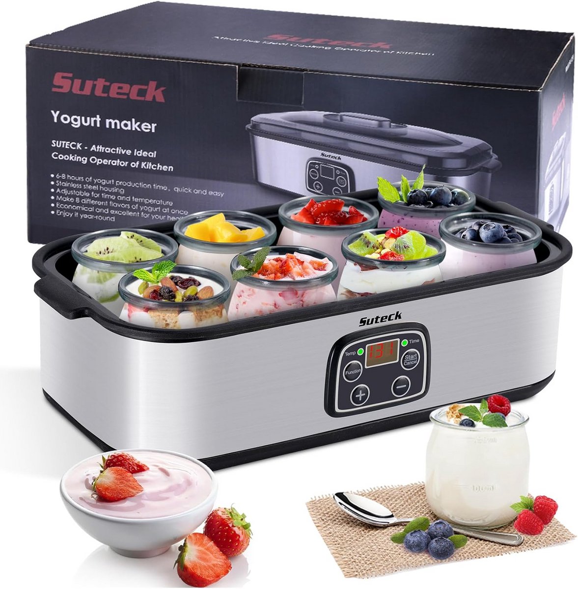 Digitale Yoghurtmaker met 8 Glazen Potten - Automatische Temperatuurregeling