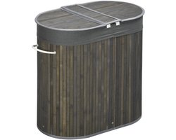 Ohana DT - Bamboe Wasmand Met Deksel - Wasmand 2 Vakken - 100L - 62.5x37x60.5 CM - Stijlvol Design - Afneembare Voering -