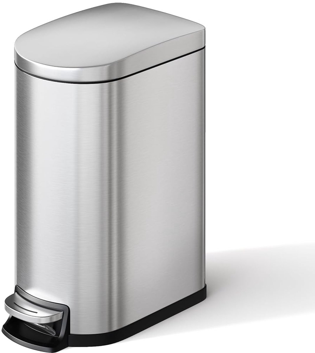 10L RVS badkamer prullenbak met deksel - smalle pedaalemmer, waterdicht, met binnenemmer, achtergreep en soft-close deksel, zilver