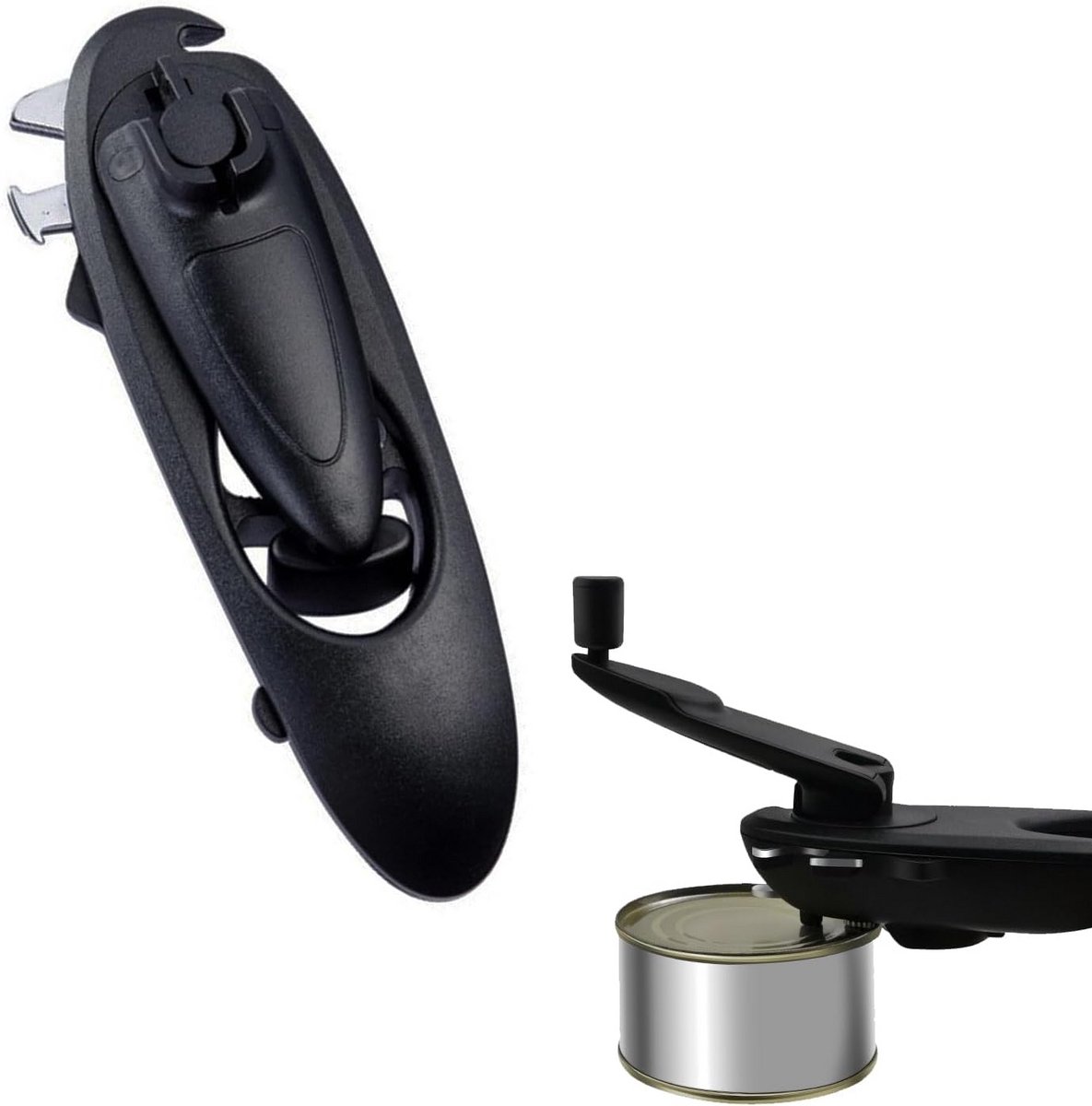 Multifunctionele 8-in-1 Pot- en Blikopener met Magneet - Keukengereedschap Zwart