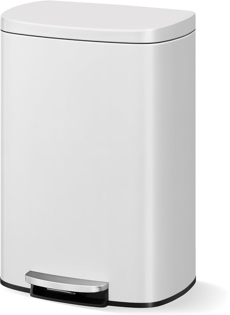 RVS keuken prullenbak 13 gallon / 50L - pedaalemmer met soft-close deksel, roestvrij en duurzaam - Wit