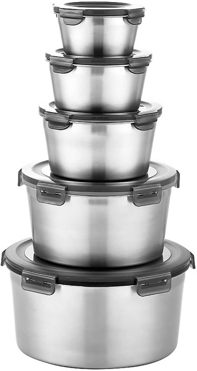 Set van 5 roestvrijstalen voedselcontainers met luchtdichte deksels, lekvrije lunchbox