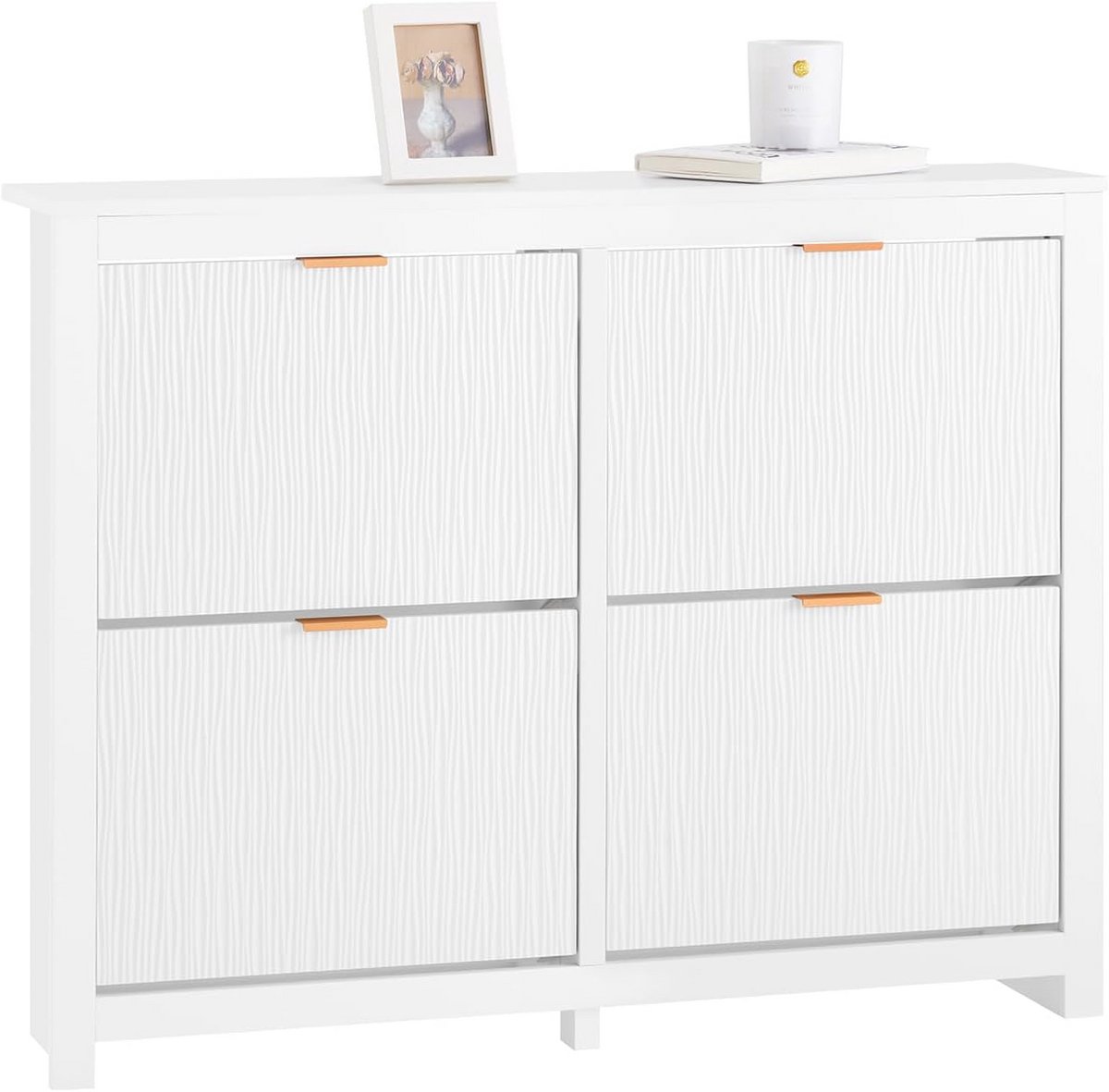 Schoenenrek met 4 Flappen - Compact Opbergsysteem voor Hal en Woonkamer, Wit