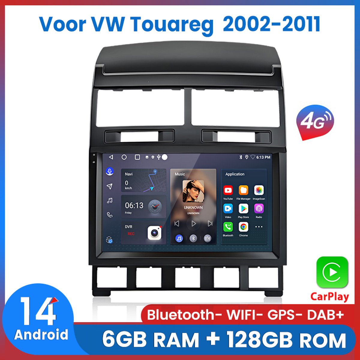 Awesafe 8-Core 6+128GB Autoradio - Geschikt Voor VW Volkswagen Touareg 2002 t/m 2011 - Draadloze Carplay Android Auto - Touchscreen - GPS Navigatie 4G - Radio Scherm - Ondersteuning invoegen 4G SIM - 2002 2003 2004 2005 2006 2007 2008 2009 2010 2011