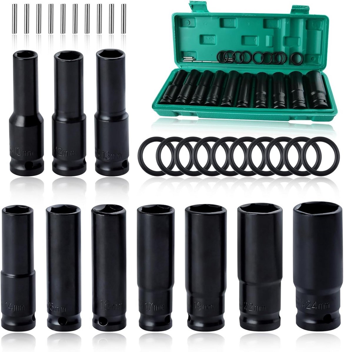 10-delige Slagsleutelopzetstuk Set - Diepe Metrische Doppenset 1/2" Aandrijving
