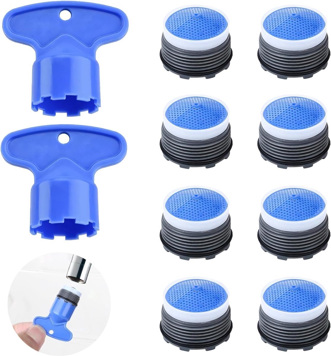 Set van 10 stuks ABS waterbesparende perlator - kraanzeefje beluchter - Kraanbeluchter - Kraanopzetstuk - met 2 mengmondstuksleutels - Kraanstuk - Universele Kraanopzetstuk - 18.5mm