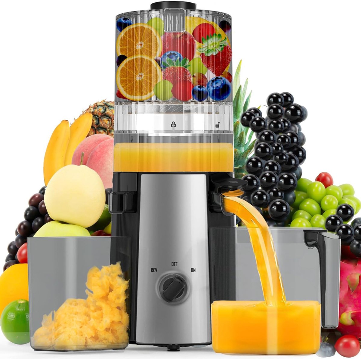 ZRSS® Slowjuicer Groot - Groenten en Fruit Pers - Juicer - Sapcentrifuge - Met 2 Glazen