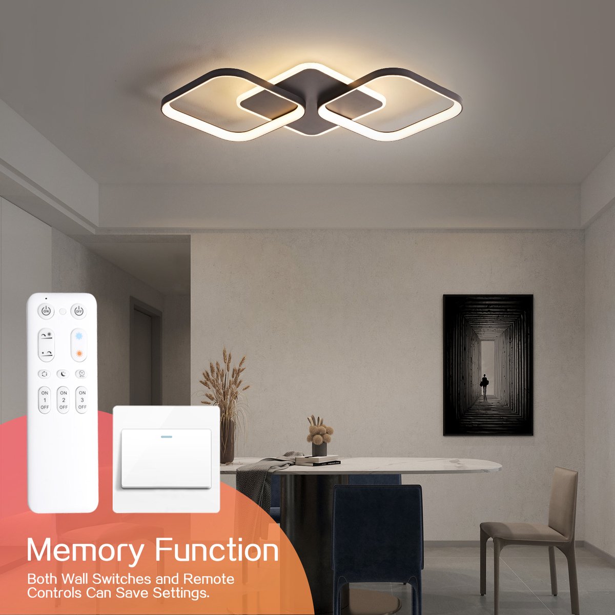 ANTENLICHT LED Plafondlamp - 2 LED Plafondlampen - LED Plafonniere - Dimbaar 3 staps - Met Afstandsbediening - 3000K-6500K - 4500LM - 40W - Zwart