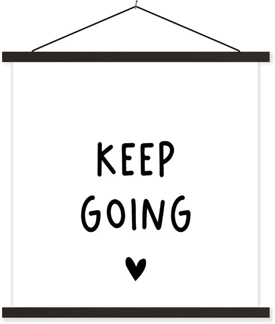 Support pour affiche avec affiche 90 x 90 cm - Affiche scolaire - Citation anglaise « Keep going » avec un cœur sur fond blanc - Affiche textile - Lattes noires