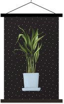 Illustration d'une plant aux longues feuilles fines sur fond noir à pois blancs 40x60 cm