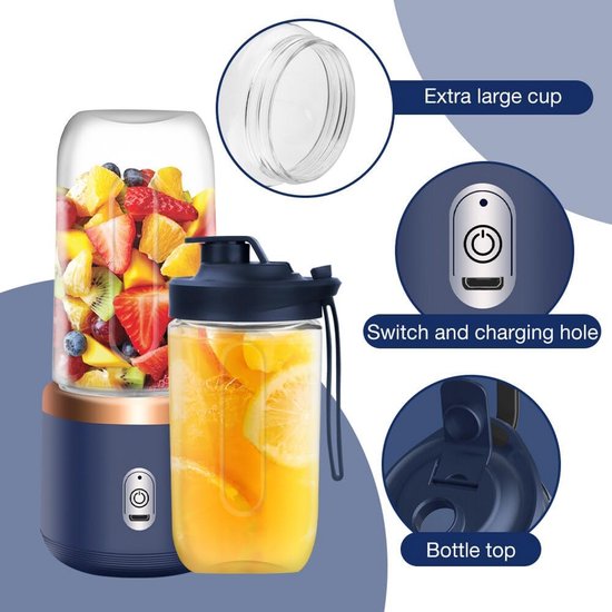 Draadloze Draagbare Mixer 400 ml - Smoothie Maker met USB Opladen, Ideaal voor Sappen en Milkshakes van Merkloos — afbeelding 4