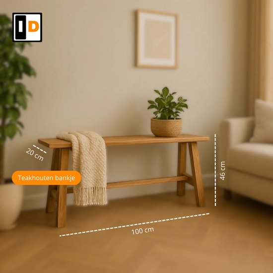 Tabouret en teck Handgemaakt 100 cm d'Indonésie