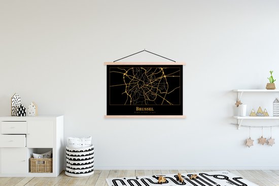 Porte-affiche avec affiche - Affiche scolaire - Carte - Bruxelles - Or - Zwart - 150x100 cm - Lattes vierges