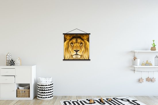 Porte-affiche avec affiche - Affiche scolaire - Lion - Portrait - Marron - 40x40 cm - Lattes noires