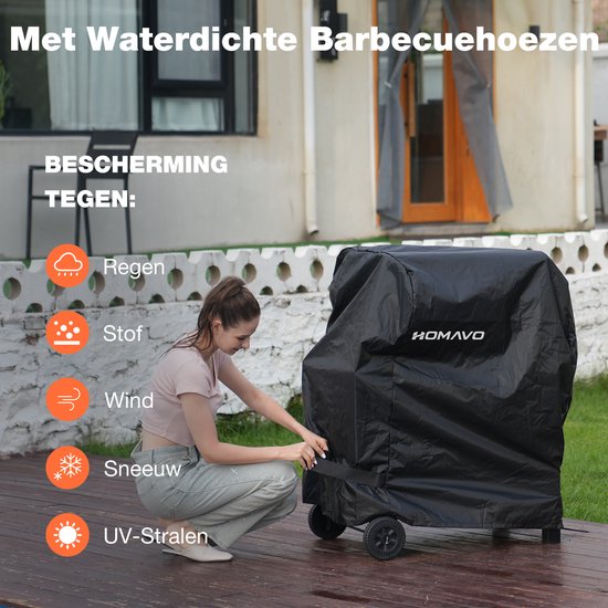 HOMAVO Houtskoolgrill, Barbecue met Deksel, Grilloppervlak: 56×42,5 cm, Hoogteverstelbare kolenbak, Opvouwbaar Zijtafeltje, Met Waterdichte Barbecuehoezen van Merkloos — afbeelding 2