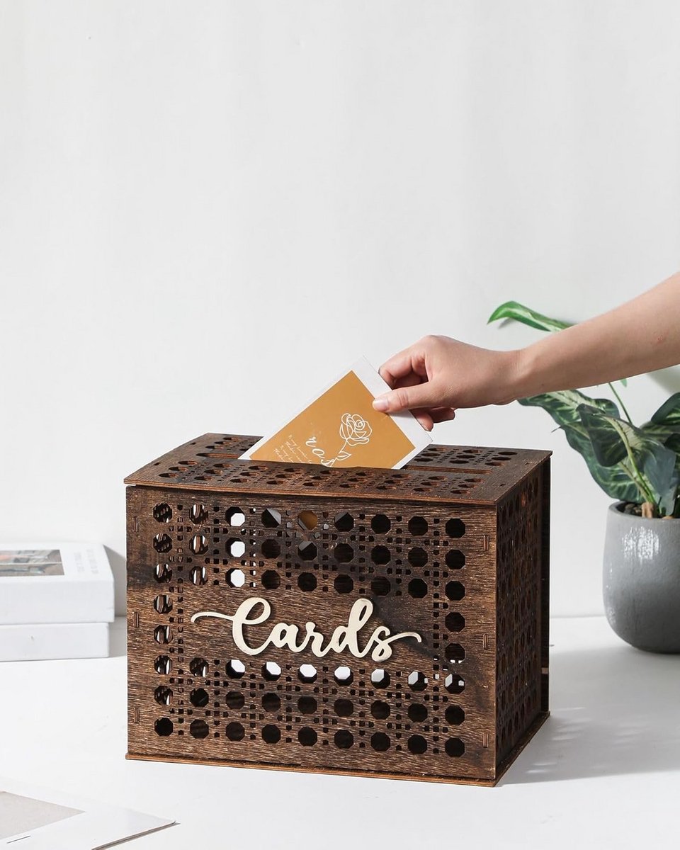 Rustieke Houten Kaartendoos met Deksel voor Bruiloft en Cadeaus