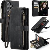 CaseMe – Étui de téléphone compatible avec Samsung Galaxy S24 FE – Wallet Fermeture Éclair Book Case – Fermeture Magnétique & Portefeuille – Cuir PU – Zwart