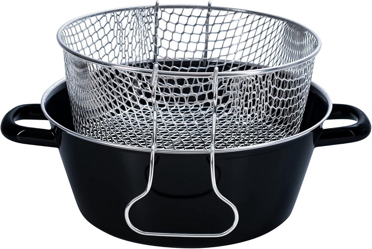 Pommes-frites pan met inzetstuk - Zwart Emaille 24 cm