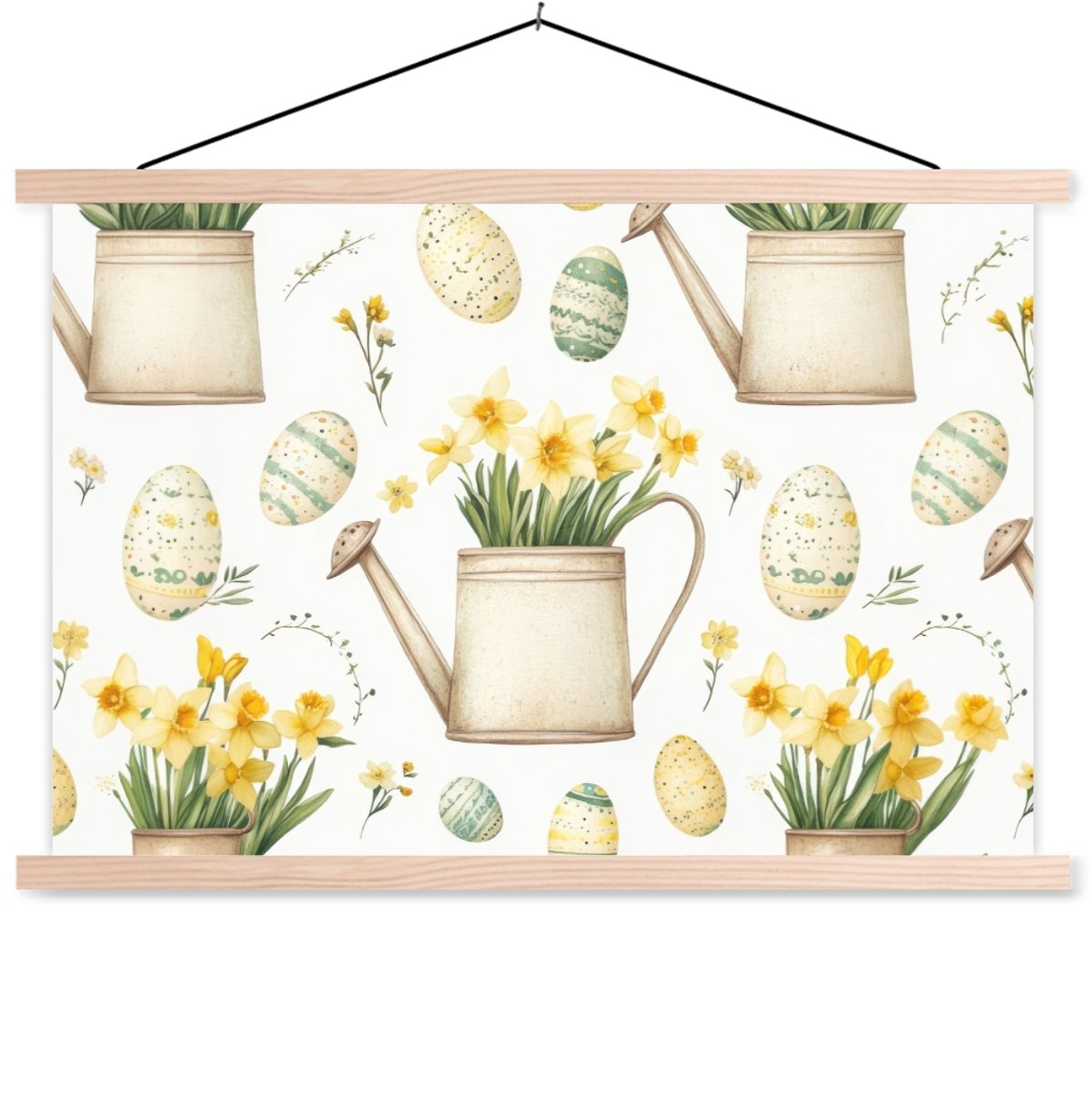 Posterhanger incl. Poster 60x40 cm - Schoolplaat - Gieter - Bloemen - Eieren - Textielpost