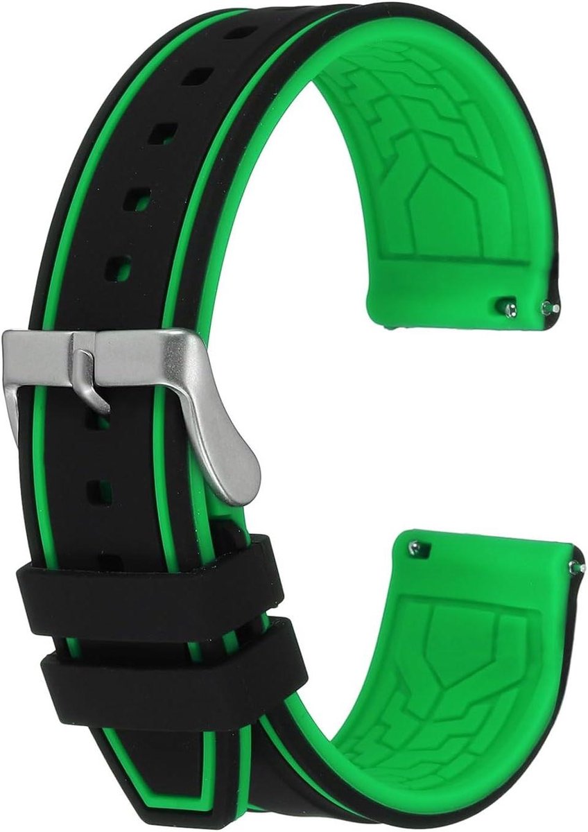 VVGoods - Siliconen horlogebandjes met snelsluiting en 22 mm breedte in zwart turquoise.