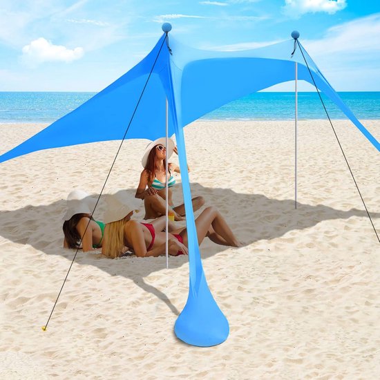 NyShine Strandtent, draagbaar, met uv-bescherming UPF 50, 4 zandankers, 4 aluminium stangen en 4 bevestigingskoorden, voor strand, camping en picknick, 2 x 2 x 2 m, blauwgroen