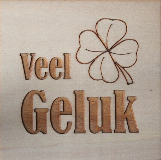 Houten Ansichtkaart - Wenskaart - Wens - Kaart - 15x15cm - Veel Geluk - Succes