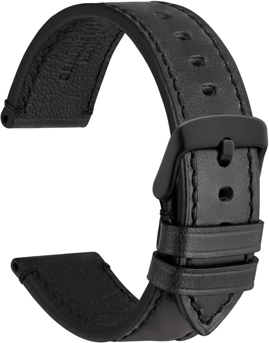 Leren Horlogeband - Crazy Horse Koeienhuid met Roestvrijstalen Gesp - Diverse Breedtes (18mm t-m 24mm)