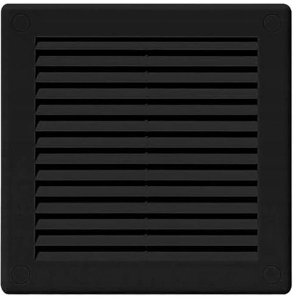 Zwarte luchtontluchtingsroosterafdekkingen 150 x 150 mm met anti-insectengaas en schroefdoppen
