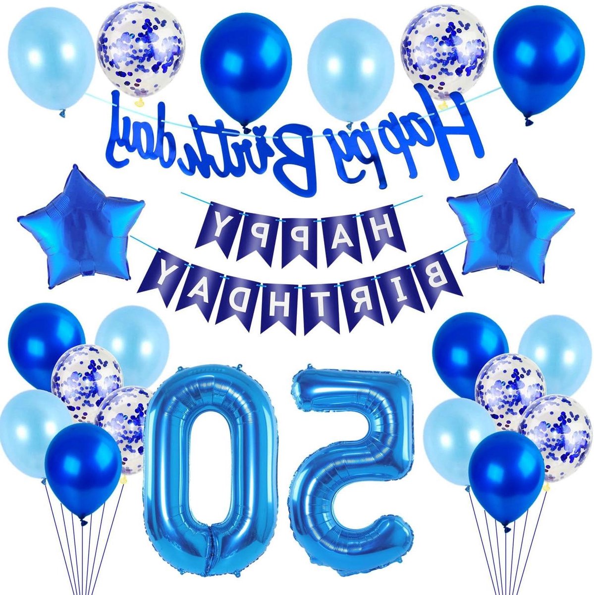 VVGoods - Folieballonnen 50 jaar verjaardag man - blauwe decoratie - verjaardagsdecoratie - feestelijke slinger voor mannen - feestartikelen