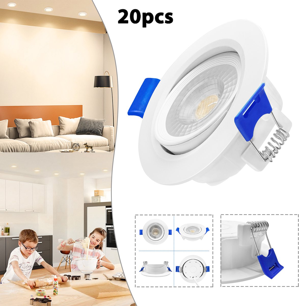 20x 5W Inbouwspot LED - Inbouw armatuur - Warm Wit - 2700-3200K - IP21 - voor de woonkamer, studeerkamer, slaapkamer, keuken
