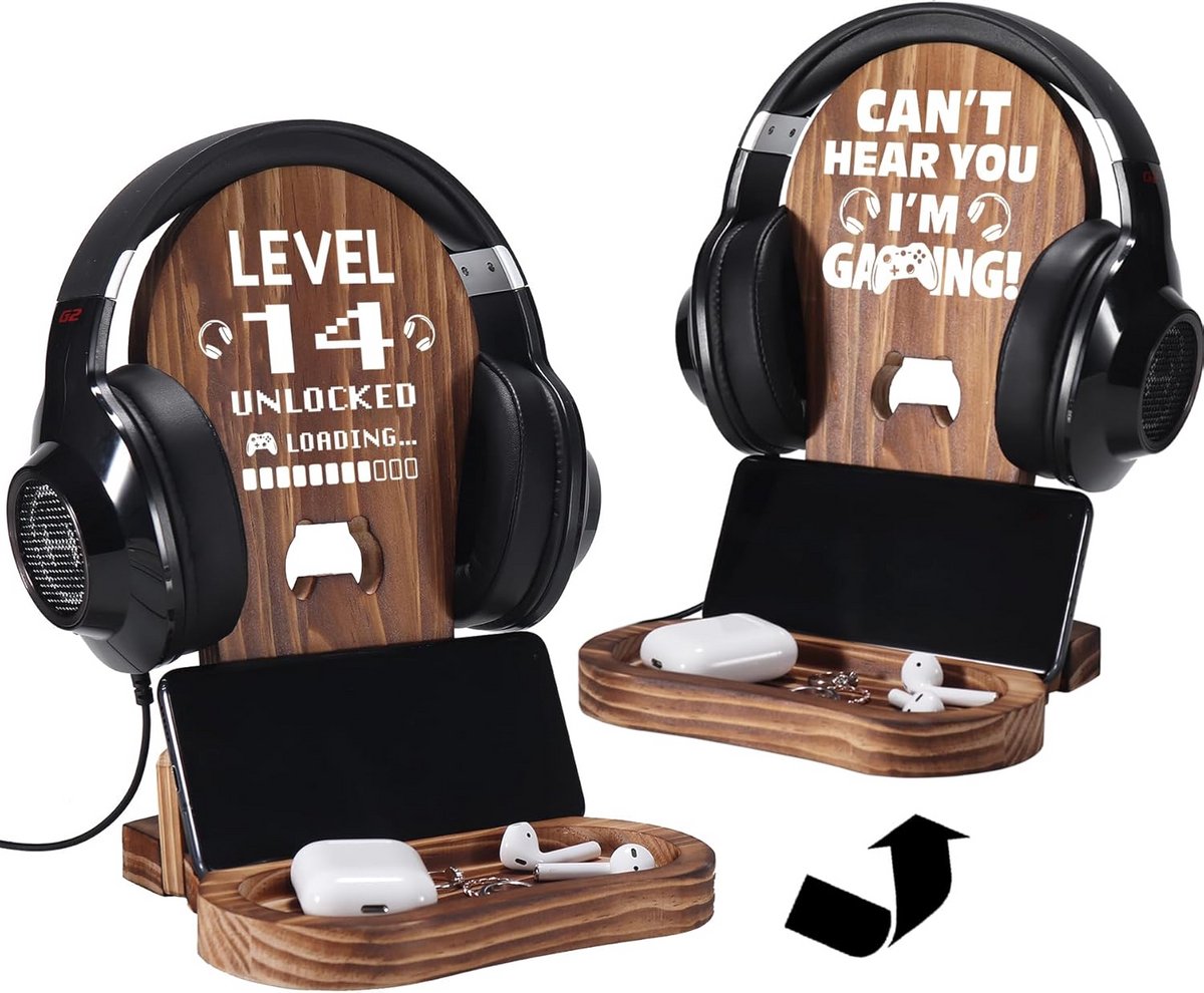 Houten Headset Houder en Decoratie voor 14e Verjaardag Gamer Jongen
