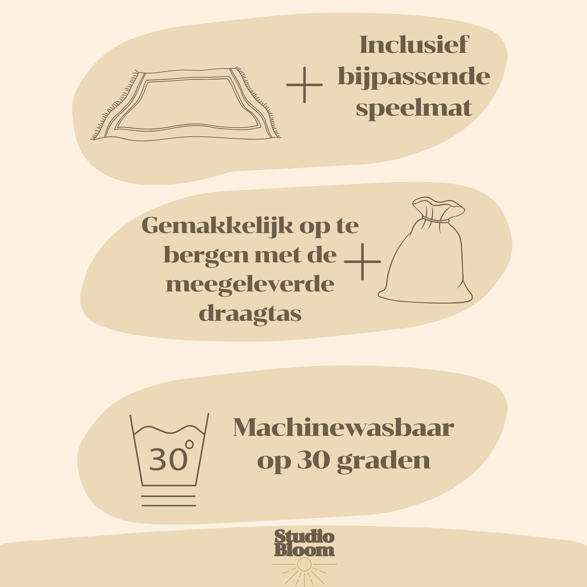 Studio Bloom Kinder Speeltent Tipi Tent Kinderen Meisjes Jongens Speelgoed Kindertent Kind Peuter Speelhuisje - Beige — afbeelding 3