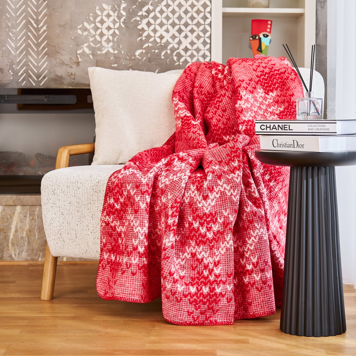 Boraboi® Katoenen Deken- 150x200 cm ,(Rood,wit) 400 GSM – Ademend & Zacht – Dubbelzijdig – Vier Seizoenen