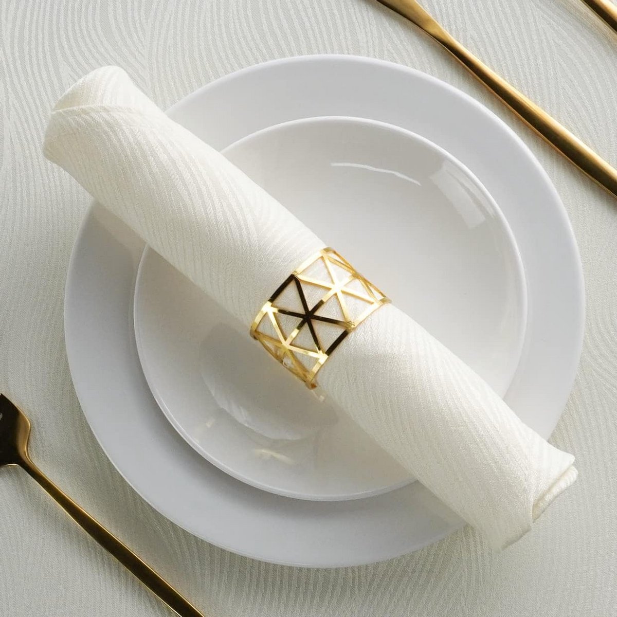 Set van 4 Beige Jacquard Servetten 48x48 cm - Wasbaar en Herbruikbaar Tafeltextiel