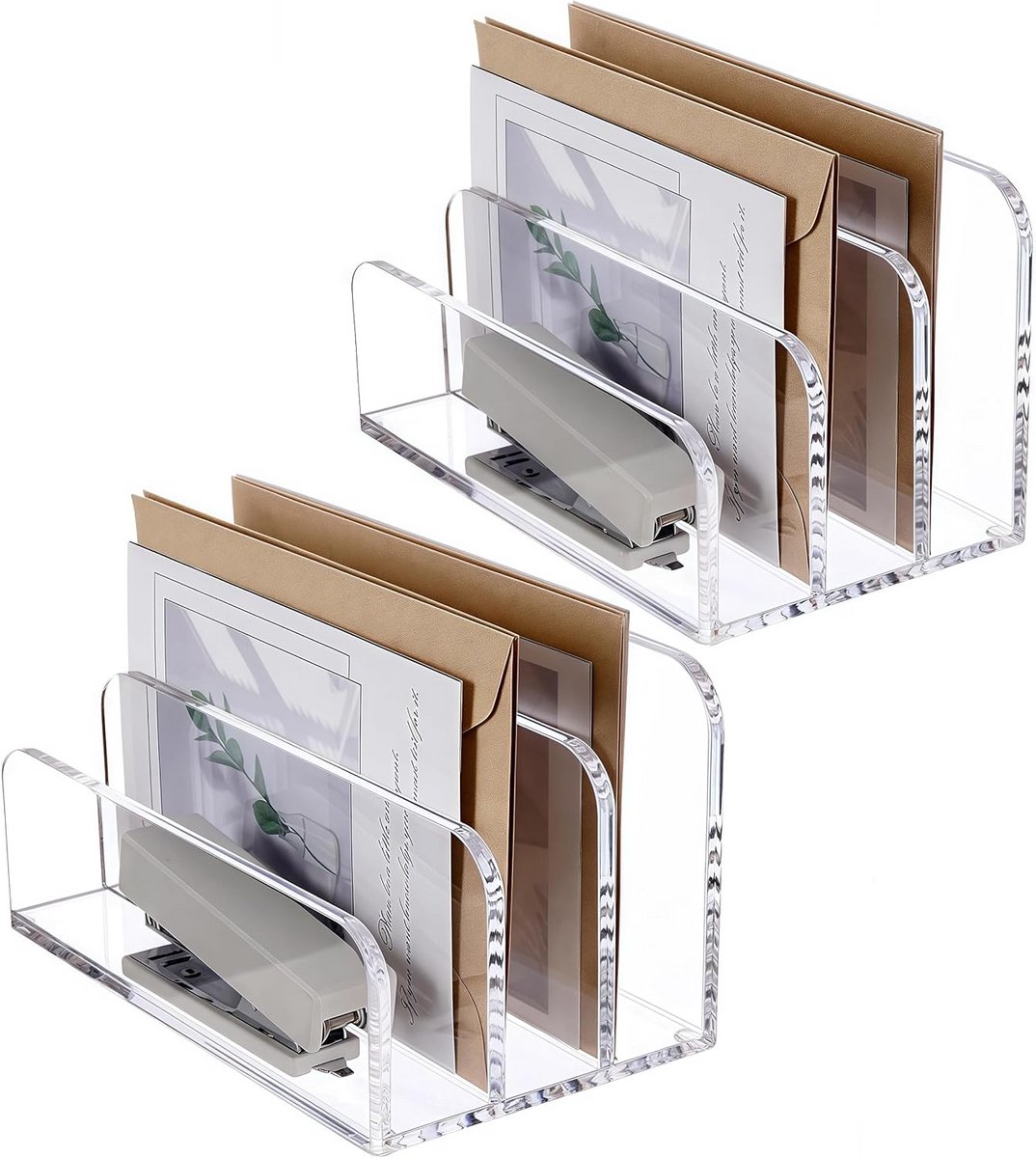 2x Transparante Documentenbakken - 3 Vakken Acryl Organizer voor Bureau en Kantoor