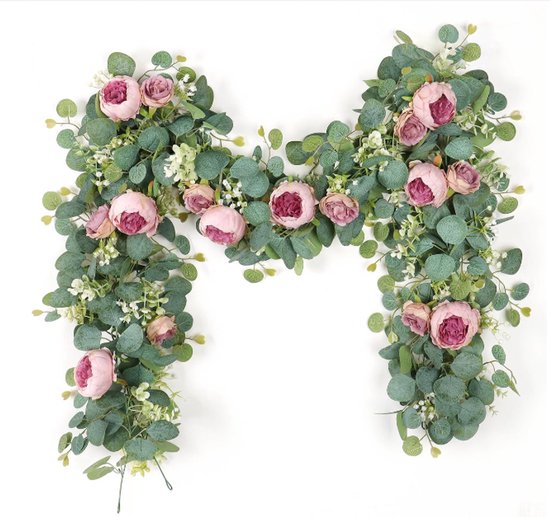 Lot de Plantes Guirlandes et drapeaux artificielles Guirlandes et drapeaux(1,8 m) avec roses vertes décoratives Vintage arche de mariage et porte