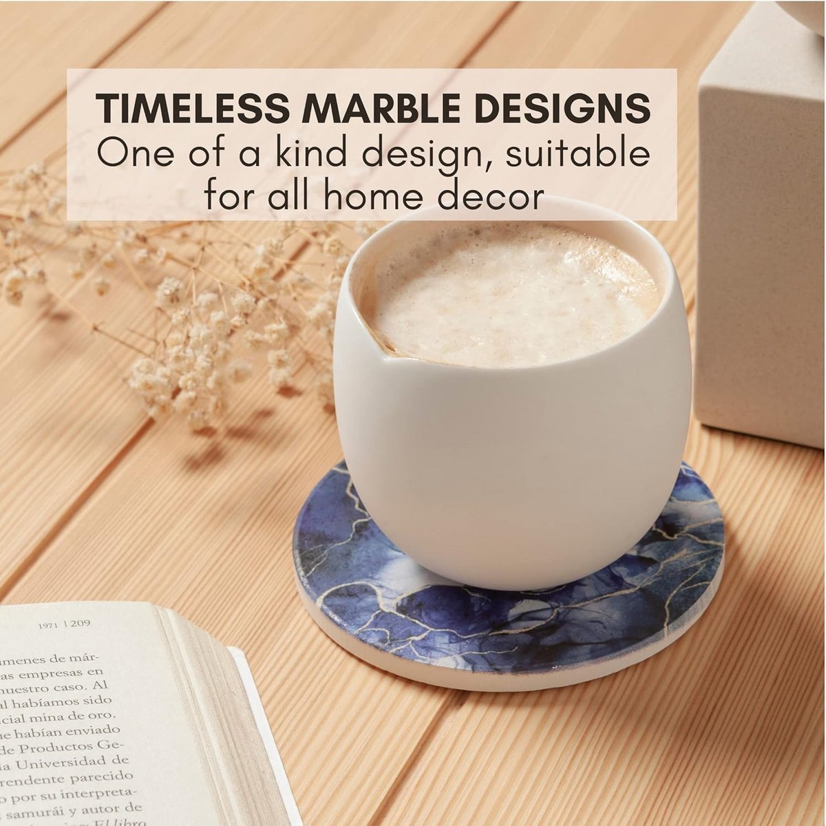 Set van 6 Onderzetters met Houder - Absorberend Steen Marmer Look - Tafeldecoratie