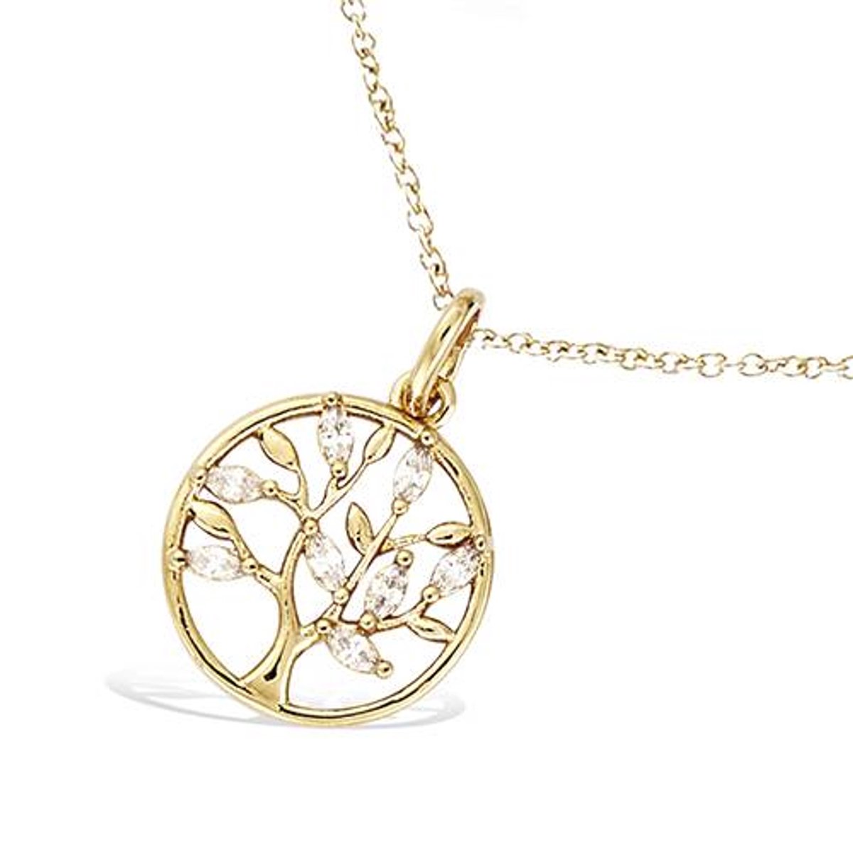 CHIVAL - Ketting 18K Verguld Goud " Shiny Levensboom" – Luxe, Hypoallergeen, Perfect Cadeau voor Haar, Zirkonia, Elegant, Geschenkverpakking, Valentijn, Moederdag