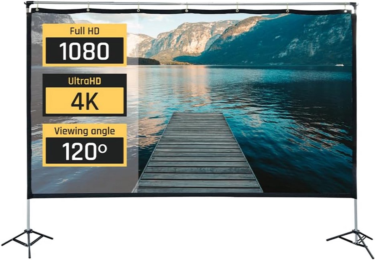 100 Inch Vouwbaar Projectiescherm met Standaard - 16:9 HD & 4K Ondersteuning - Binnen & Buiten
