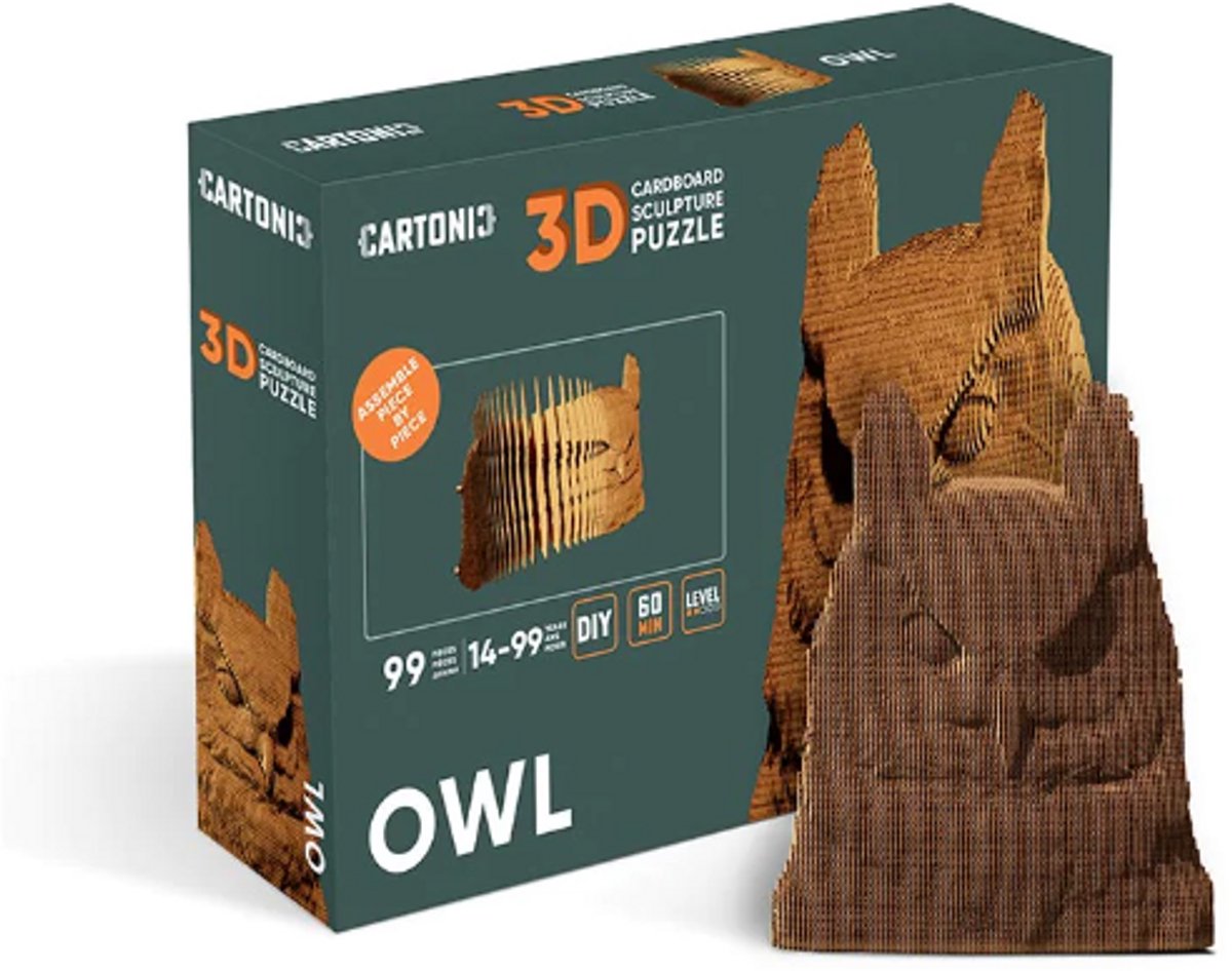 CARTONIC- Owl- 3D puzzel- Speelgoed - DIY- Creatief - Karton - Voor kinderen en volwassenen