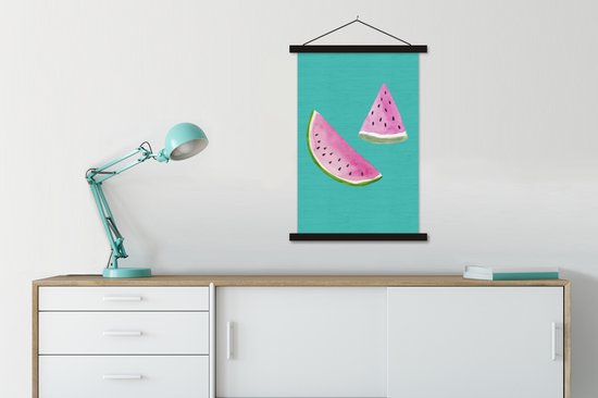 Porte-affiche avec affiche - Affiche scolaire - Pastèque - Aquarelle - Blauw - 60x90 cm - Lattes noires