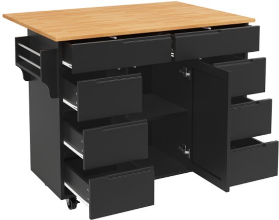 Eetwagen/dressoir 129*46(71)*91,5 cm met opklapbaar tafelblad, planken in de deuren
