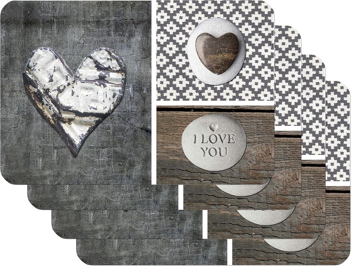 Set van 4 Houten Love Placemats 45 x 30 cm Afwasbaar Polypropyleen