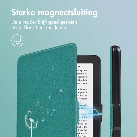 iMoshion Ereader Cover / Hoesje Geschikt voor Kobo Clara 2E / Tolino Shine 4 - iMoshion Design Sleepcover Bookcase zonder stand - Green Dandelion van iMoshion — afbeelding 3