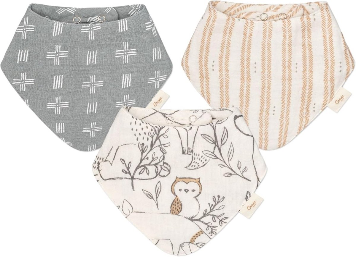 Set van 3 Zachte Mousseline Bandana Slabbetjes voor Baby'Gesprekken, Verstelbaar en Absorberend', Unisex