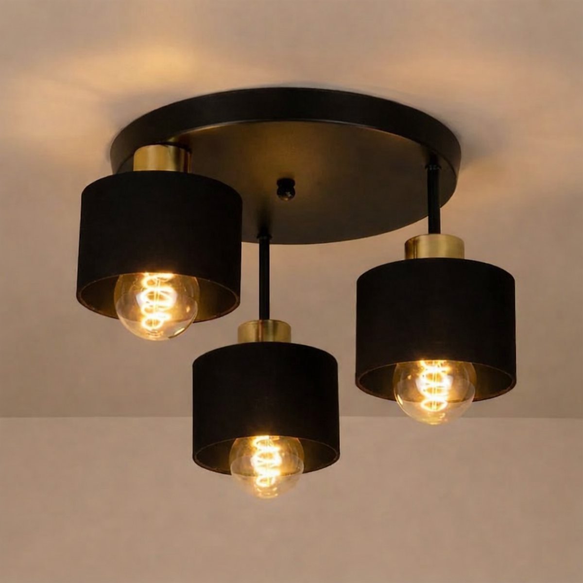 Plafondlamp 3-voudig zwart - Goud | metaal | 3x E27 fitting | Ø30cm