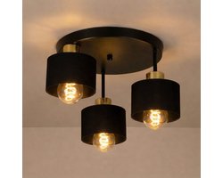 Plafondlamp 3-voudig zwart - Goud | metaal | 3x E27 fitting | Ø30cm