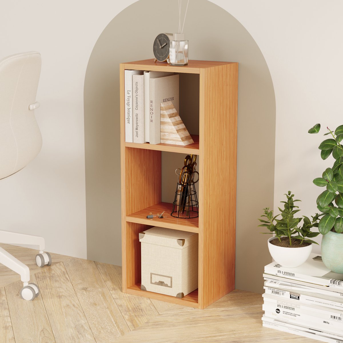 LUNOR® Canaria – Boekenkast - Boekenplank met 3 vakken – Bamboe – 32.5 x 23.5 x 81 cm (B x D x H)
