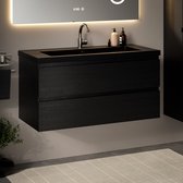 Mirlux Badkamermeubel Zwart Eiken 100 cm - Wastafel Zwart - Badmeubel set - Wastafelmeubel Zwart Eiken